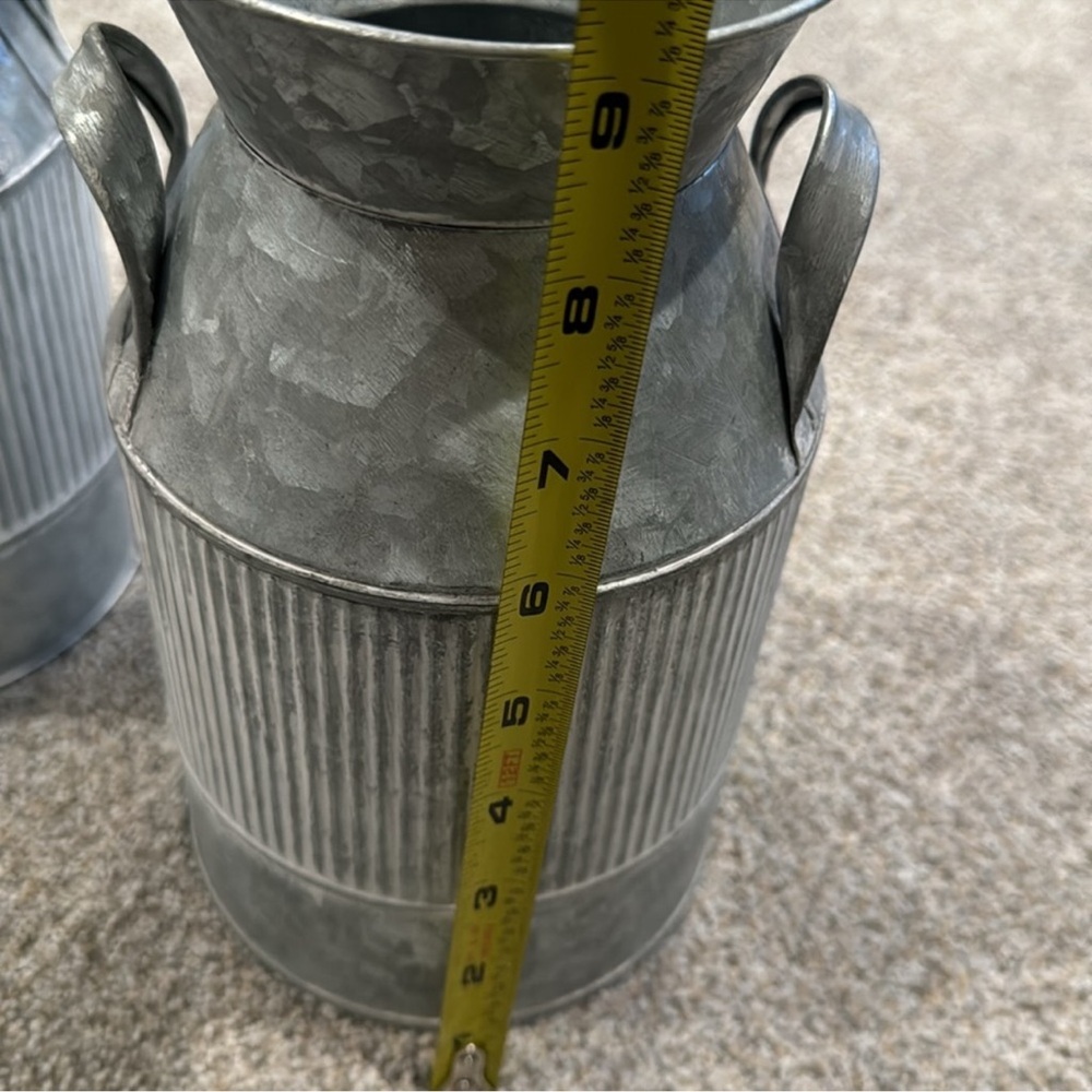 🛍️ Galvanized Whitewash Small Milk Jug Containers Set of 2 - Picture 4 of 7